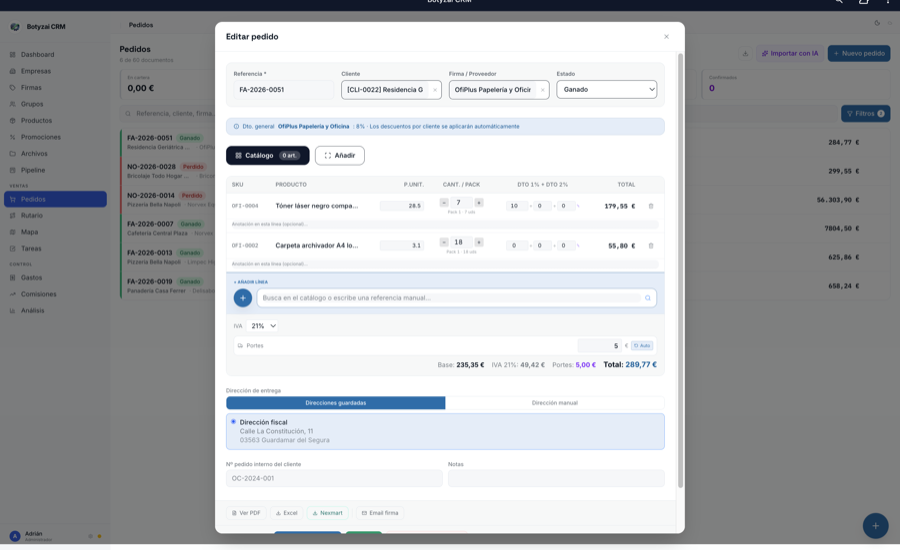 Gestión de pedidos y facturación en Botyzai CRM