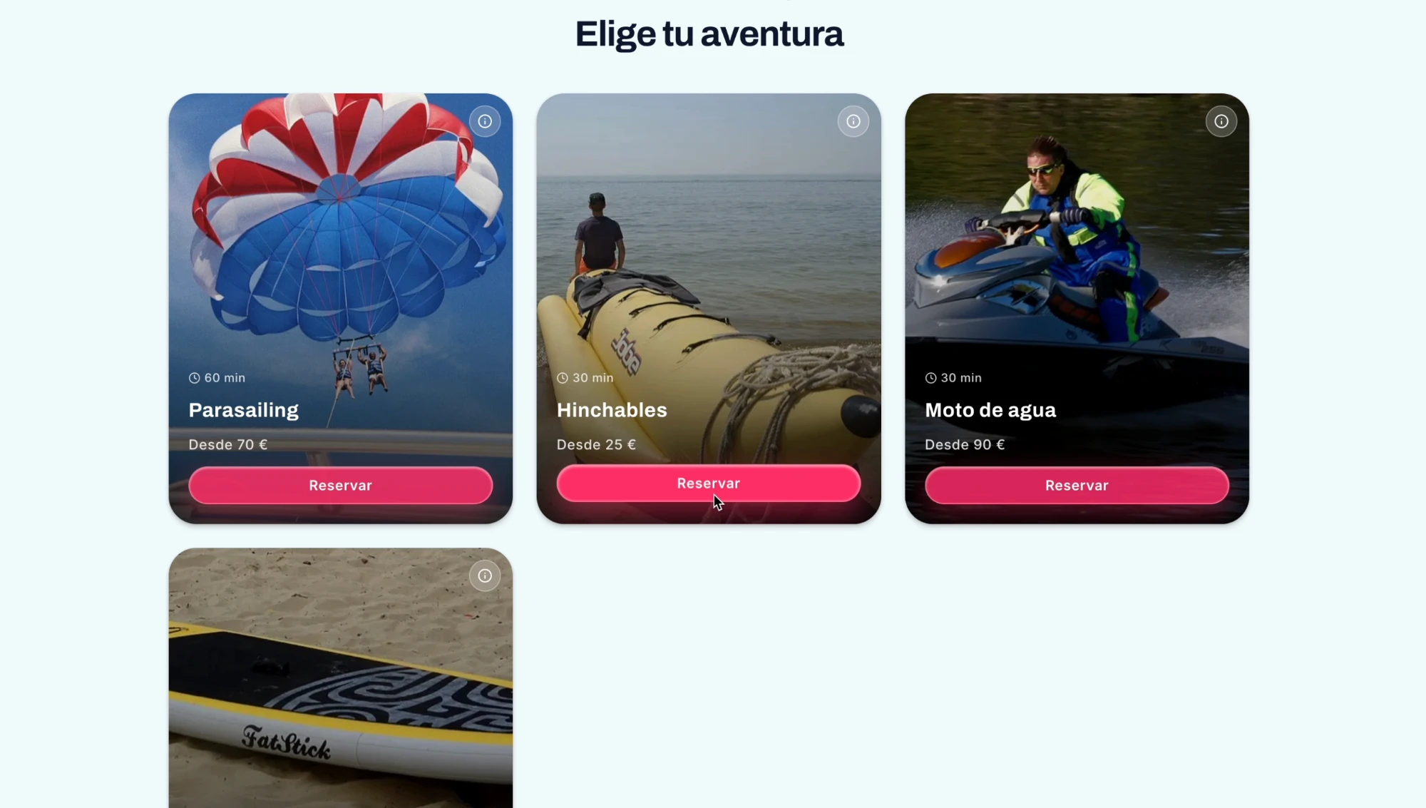 Página pública con las actividades disponibles